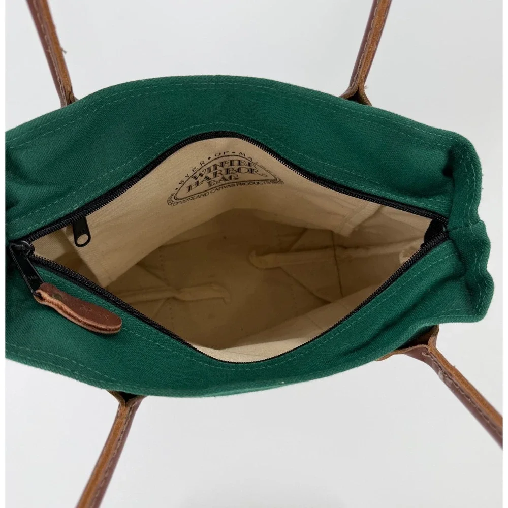 Byer of Maine Winter Harbor Bag Green Canvas Leather Strap Tote Zipper Top